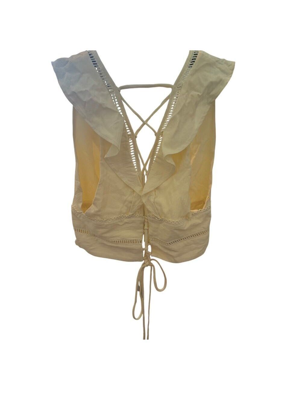 Free People Yellow Low V-Neck Front w/Ruffle Sleeves down to waist Top  L